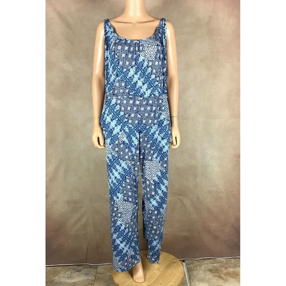 MELISSA MASSE Blue Geometric Print Knit Jumpsuit NEW Size 1X - Picture 2 of 9